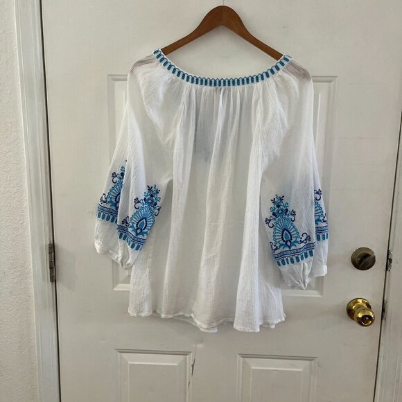 Talbots Woman's Plus-Size Crinkle Gauze Embroider Bohemian Hippie Tunic Sz 2x - Picture 7 of 10